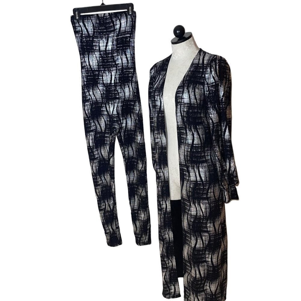 Votique La Womens Jumpsuit and Duster Set Size S Black Metallic Abstract Print